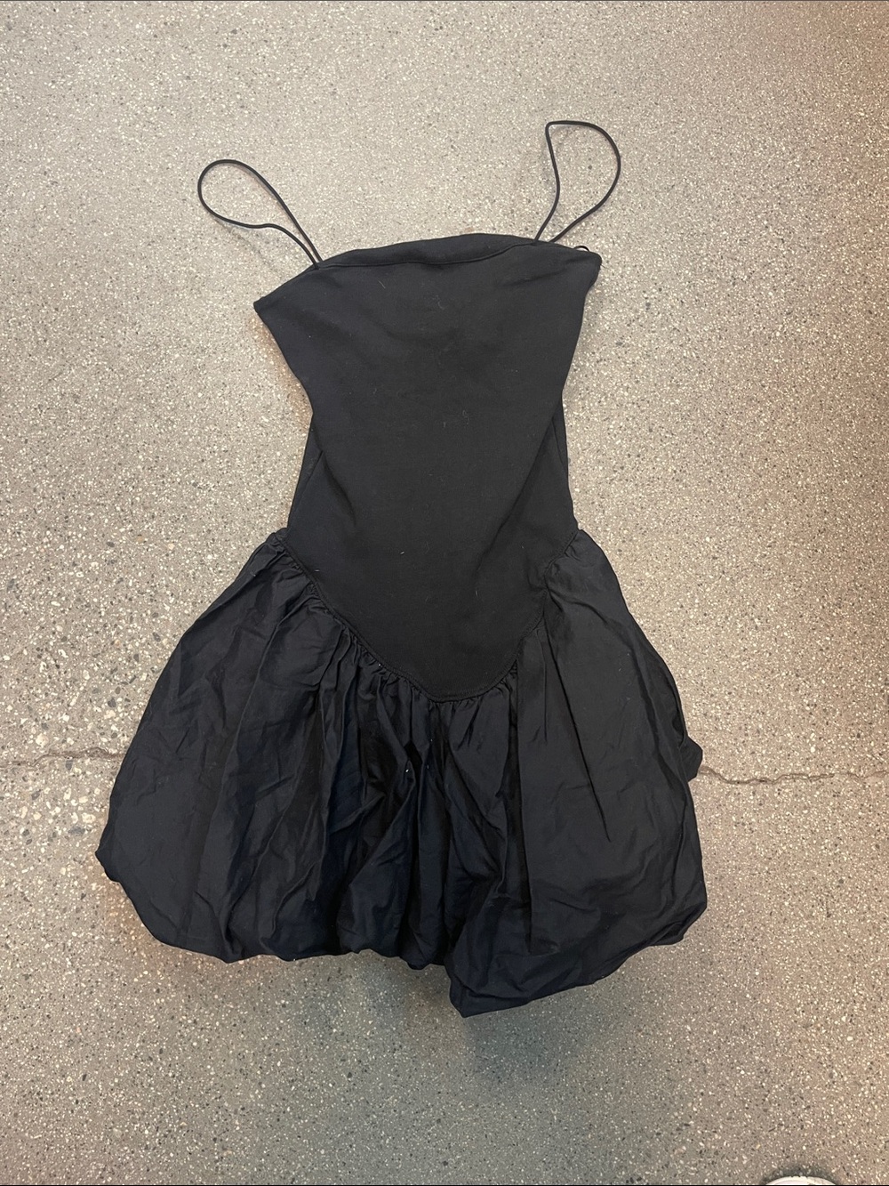 Zara Black Spaghetti-Strap Bubble Hem Mini Dress